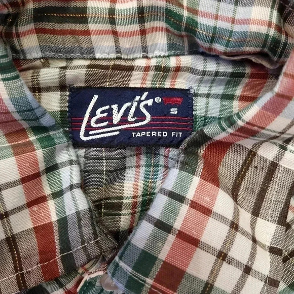 Levis Mens Vintage Pearl Snap Button Down Shirt Size S 70s 80s Plaid - Picture 3 of 6